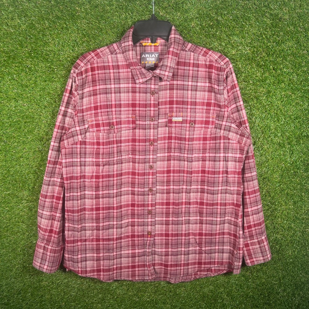 Ariat Rebar Womens Large‎ Red Plaid Long Sleeve Button Down Work Shirt